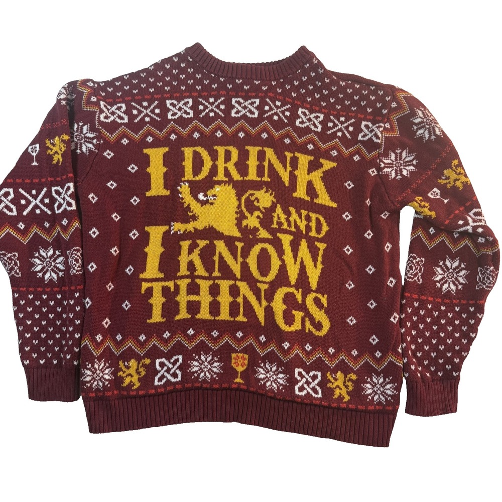 Game Of Thrones Christmas Sweater Mens XL Red Funny I Drink & Know Things Anime